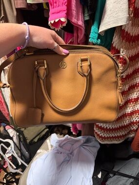 Tory Burch Cognac Leather Satchel with Gold Hardware